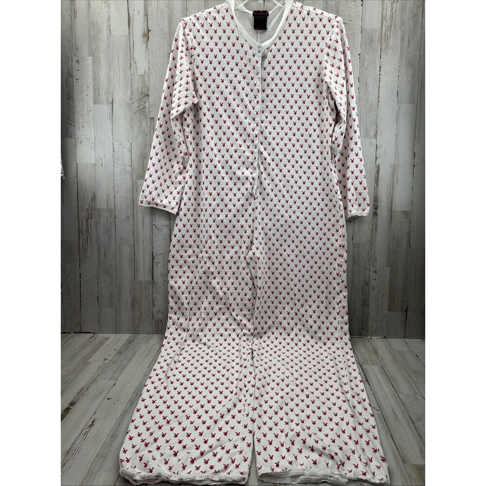 Playboy Bunny Rabbit Head Logo Jumpsuit Pajamas Long Sleeve XL Union One Piece